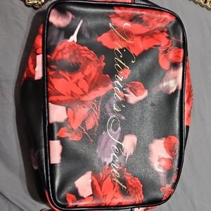 Victoria's Secret Black and Red Floral Cosmetic Bag